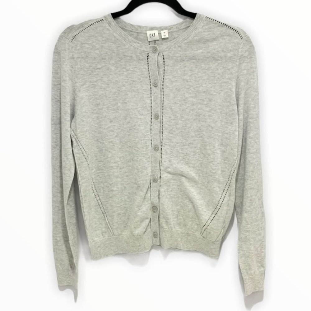 GAP Button Up Crewneck Cotton Cardigan Grey S NWT